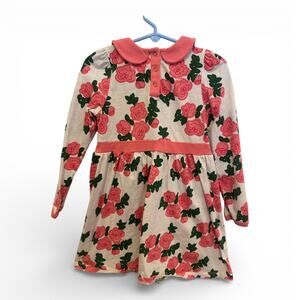 Mini Rodini Girls Floral Cotton Dress 3-5Y EU 104/110 Pink Green Peter Pan
